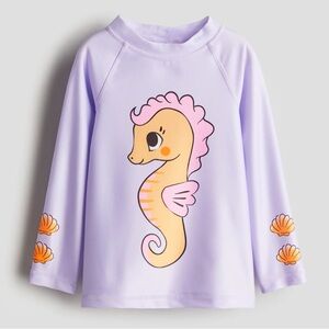 H&M UPF 50 Long Sleeve Swim Top Rash Guard 3T/4T Purple Seahorse